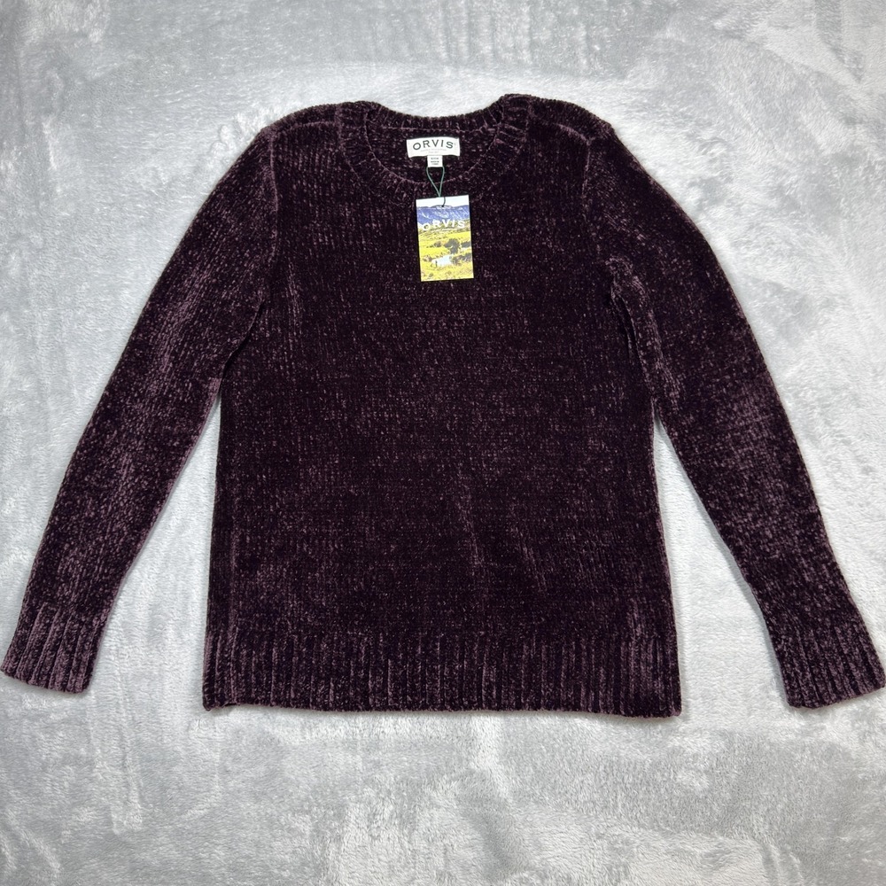 Orvis Sweater Womens Small Plum Soft Crewneck Relaxed Hi-Low Hem Ribbed‎ Cuffs
